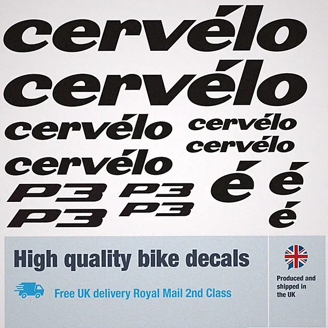 Cervelo new P3 bike decals, labels with 5+ years external quality (28 pack)