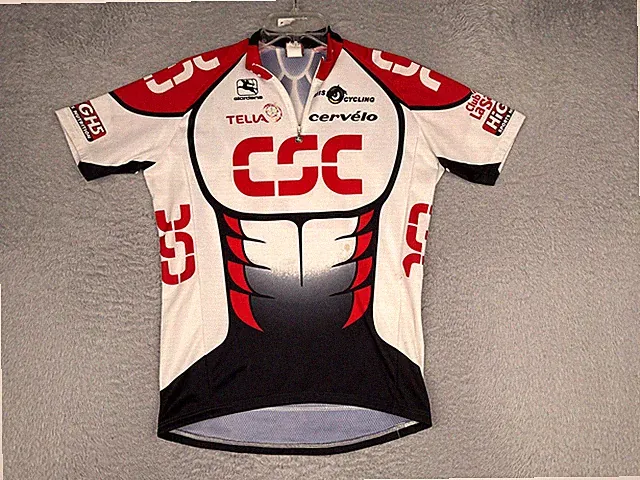 Giordana Cycling Jersey Mens Large White Red CSC Cervelo 1/4 Zip Pockets Top